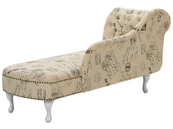 Divaani beige 170 x 61 x 79 cm sametti puu vaneri vasen printtikuvio napitettu verhoilunaula