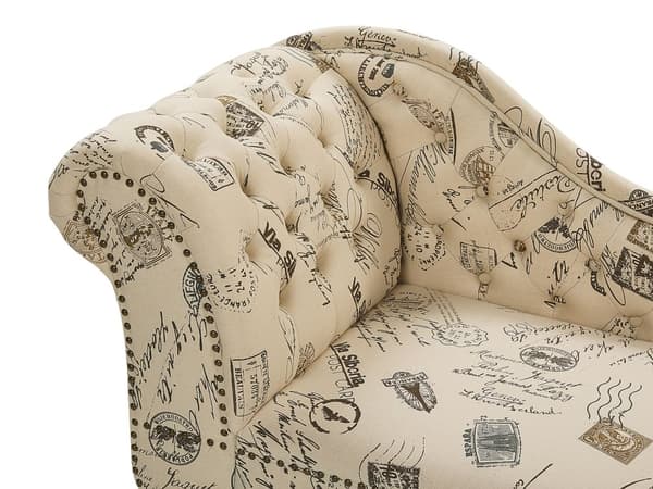 Divaani beige 170 x 61 x 79 cm sametti puu vaneri vasen printtikuvio napitettu verhoilunaula