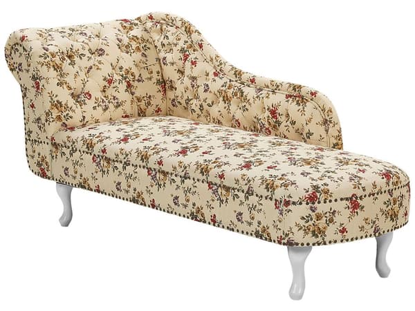 Divaani beige 170 x 61 x 79 cm sametti puu vaneri vasen kukkakuvio napitettu verhoilunaula