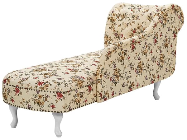 Divaani beige 170 x 61 x 79 cm sametti puu vaneri vasen kukkakuvio napitettu verhoilunaula