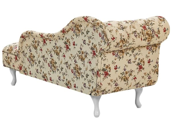 Divaani beige 170 x 61 x 79 cm sametti puu vaneri vasen kukkakuvio napitettu verhoilunaula