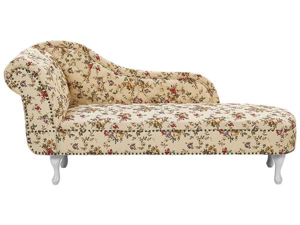 Divaani beige 170 x 61 x 79 cm sametti puu vaneri vasen kukkakuvio napitettu verhoilunaula