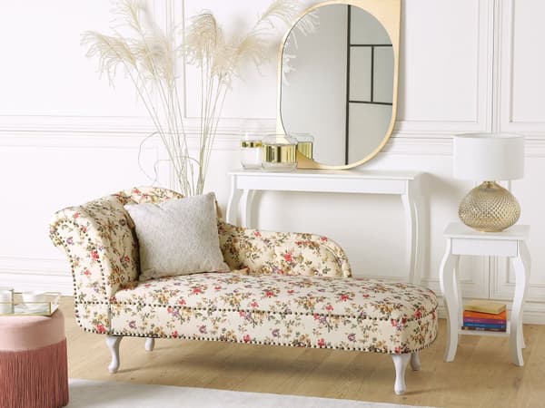 Schäslong Beige Flerfärgad Vänstervänd Polyester Tyg Knappar Blommönster