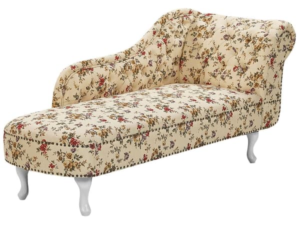 Schäslong Beige Flerfärgad Högervänd Polyester Tyg Knappar Blommönster