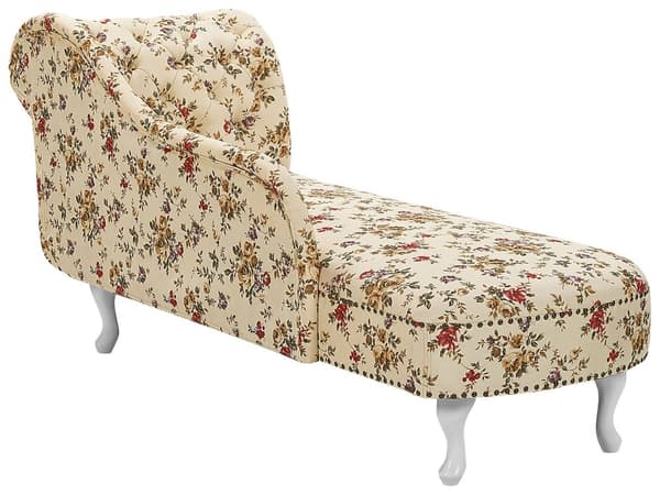 Schäslong Beige Flerfärgad Högervänd Polyester Tyg Knappar Blommönster