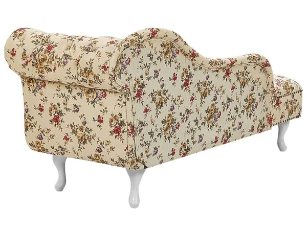 Schäslong Beige Flerfärgad Högervänd Polyester Tyg Knappar Blommönster