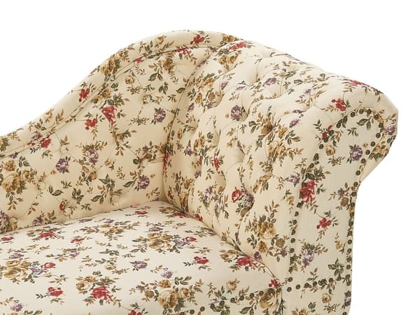 Schäslong Beige Flerfärgad Högervänd Polyester Tyg Knappar Blommönster