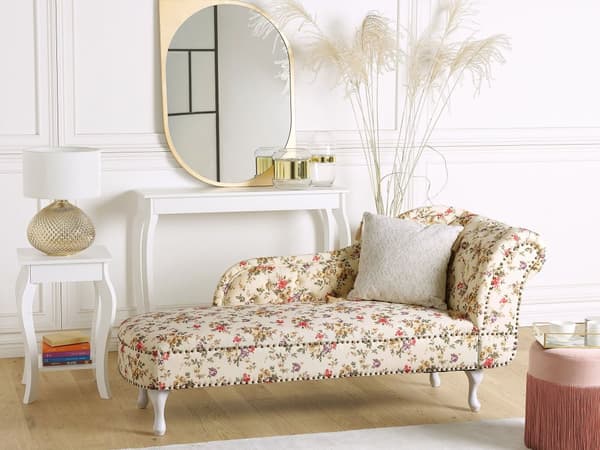 Schäslong Beige Flerfärgad Högervänd Polyester Tyg Knappar Blommönster