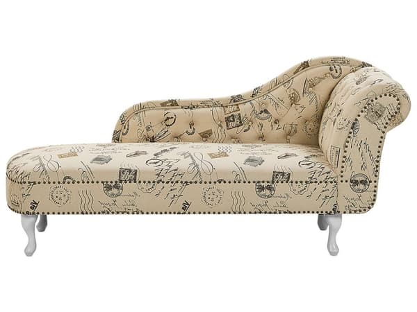Divaani beige 170 x 61 x 79 cm sametti puu vaneri oikea printtikuvio napitettu verhoilunaula
