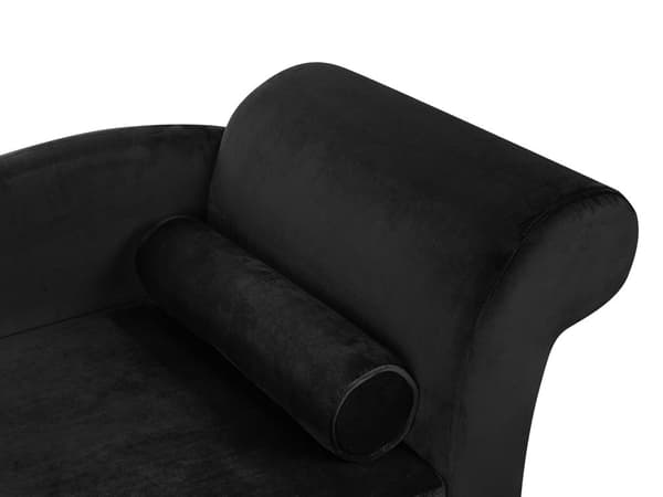 Divaani musta samettiverhoilu puujalat säilytystila oikeakätinen koristetyyny glamour