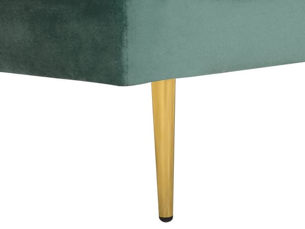 Sofa Chaiselong Mintgrøn Velour Guld Metalben Blød Hjørnesofa Daybed med Ryg Venstrevendt Tilbehør Pude Stue Inspiration Glamour Eklektisk