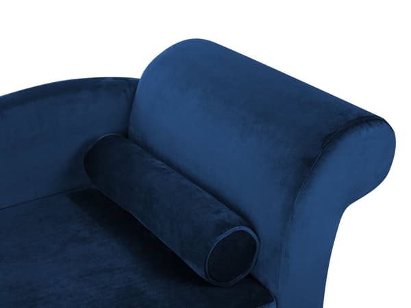 Højrevendt Blå Velour Polstret Chaiselong med Opbevaring og Ekstra Pude
