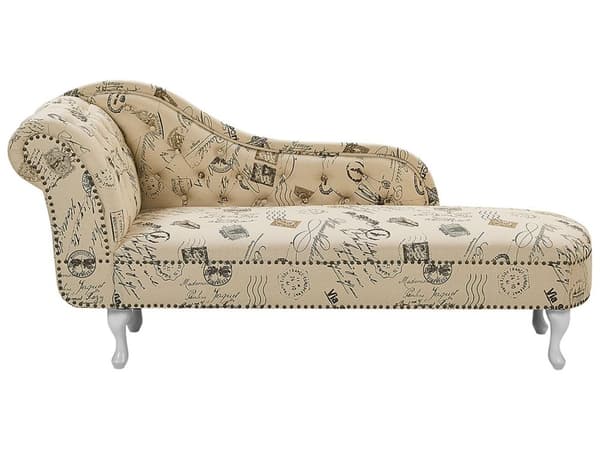 Chaiselong Beige 170 x 79 cm Hjørnesofa Højrevendt Daybed Ryg Tuftet Chesterfield Stemplet Mønster Stue Tilbehør Inspiration Vintage Antik