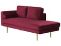 Miniatyrbillede 4 af 7: Sofa Chaiselong Rød Velour Guld Metalben Blød Lille Hjørnesofa Daybed med Ryg Venstrevendt Tilbehør Pude Stue Inspiration Glamour Eklektisk