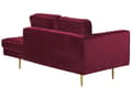Miniatyrbillede 5 af 7: Sofa Chaiselong Rød Velour Guld Metalben Blød Lille Hjørnesofa Daybed med Ryg Venstrevendt Tilbehør Pude Stue Inspiration Glamour Eklektisk