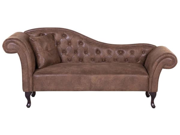 Chaiselong Lysebrun Læder og Sorte Træben 188 x 87 x 59 cm Sofa Daybed Polstret Knap Ryg Tuftet Chesterfield Mønster Klassisk Vintage Design