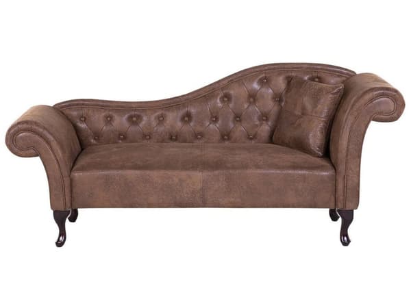 Chaiselong Lysebrun Læder og Sorte Træben 188 x 87 x 59 cm Sofa Daybed Polstret Knap Ryg Tuftet Chesterfield Mønster Klassisk Vintage Design