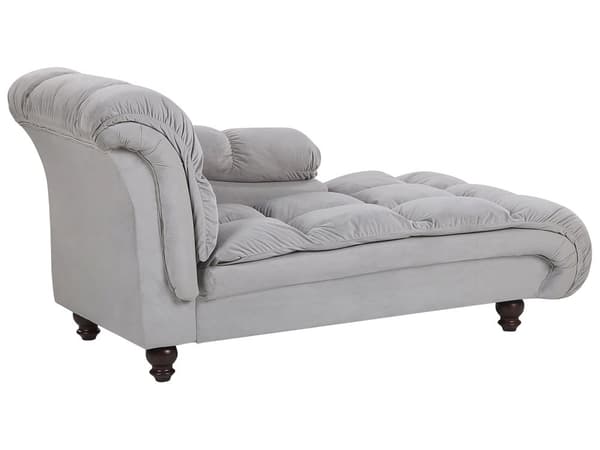 Venstrevendt Skammel Grå Velour Chaiselong med Armlæn Retro Stil
