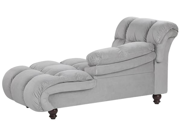 Venstrevendt Skammel Grå Velour Chaiselong med Armlæn Retro Stil