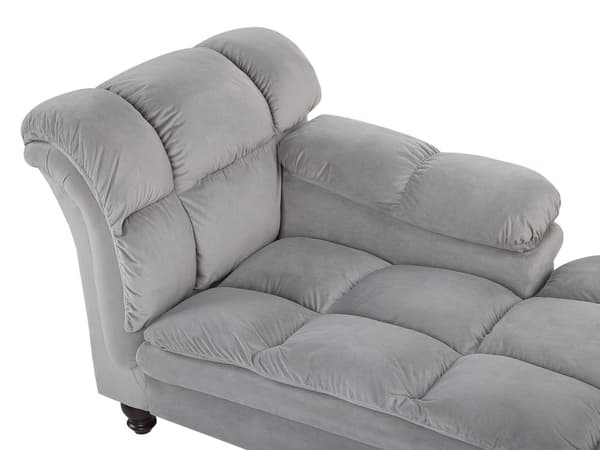 Venstrevendt Skammel Grå Velour Chaiselong med Armlæn Retro Stil