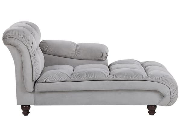 Venstrevendt Skammel Grå Velour Chaiselong med Armlæn Retro Stil