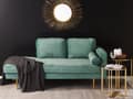 Miniatyrbillede 2 af 7: Sofa Chaiselong Mintgrøn Velour Guld Metalben Blød Hjørnesofa Daybed med Ryg Højrevendt Tilbehør Pude Stue Inspiration Glamour Eklektisk