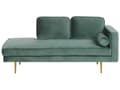 Miniatyrbillede 1 af 7: Sofa Chaiselong Mintgrøn Velour Guld Metalben Blød Hjørnesofa Daybed med Ryg Højrevendt Tilbehør Pude Stue Inspiration Glamour Eklektisk