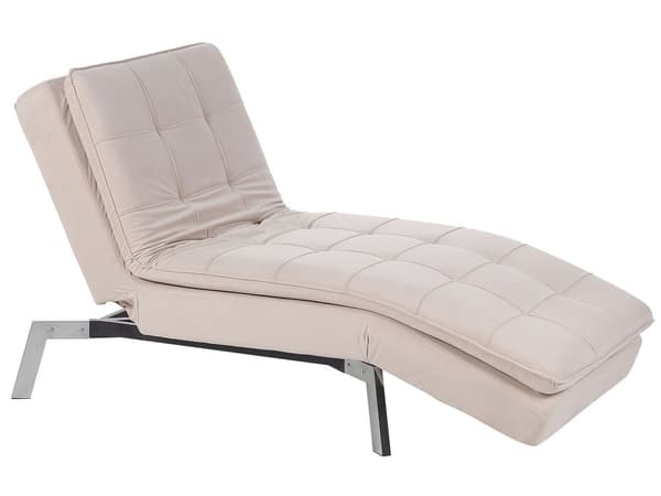 Schäslong Beige Sammet Tuftad Justerbart Ryggstöd och Ben Modern Glam