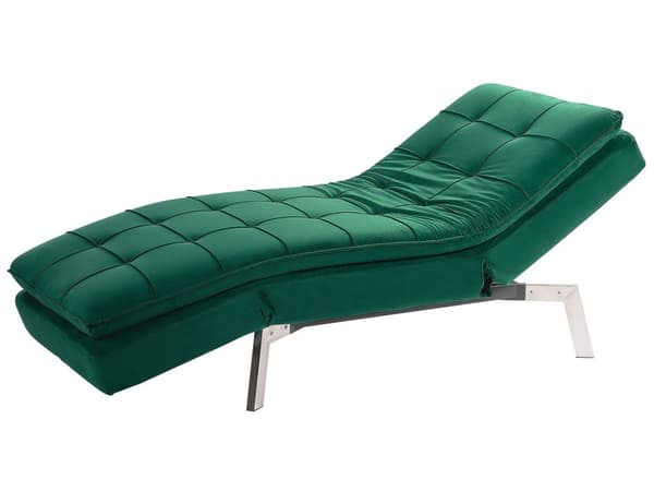 Schäslong Smaragdgrön Sammet Tuftad Justerbart Ryggstöd och Ben Modern Glam