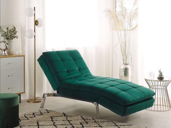 Schäslong Smaragdgrön Sammet Tuftad Justerbart Ryggstöd och Ben Modern Glam