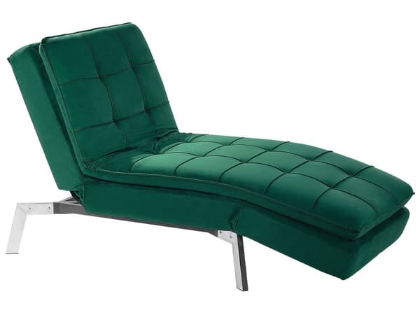 Schäslong Smaragdgrön Sammet Tuftad Justerbart Ryggstöd och Ben Modern Glam