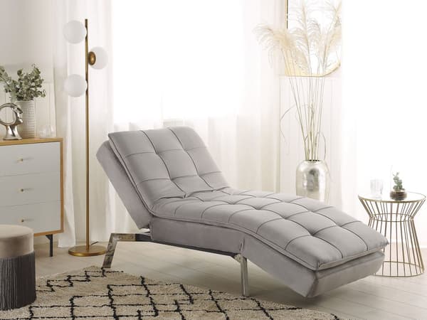 Schäslong Ljusgrå Sammet Tuftad Justerbart Ryggstöd och Ben Modern Glam