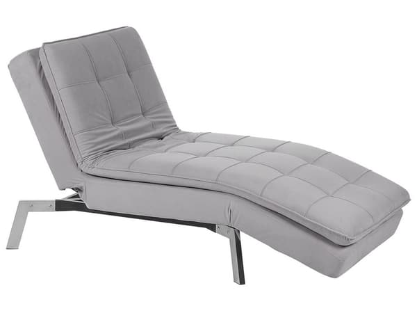 Schäslong Ljusgrå Sammet Tuftad Justerbart Ryggstöd och Ben Modern Glam