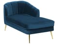Miniatyrbillede 4 af 9: Chaiselong Marineblå Velour med Skumfyld og Guld Krom Metalben 75 x 150 x 76 cm Lille Hjørnesofa Open End Høj Ryg Venstrevendt Stueindretning