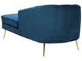 Miniatyrbillede 6 af 9: Chaiselong Marineblå Velour med Skumfyld og Guld Krom Metalben 75 x 150 x 76 cm Lille Hjørnesofa Open End Høj Ryg Venstrevendt Stueindretning