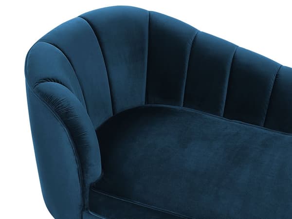 Chaiselong Marineblå Velour med Skumfyld og Guld Krom Metalben 75 x 150 x 76 cm Lille Hjørnesofa Open End Høj Ryg Venstrevendt Stueindretning