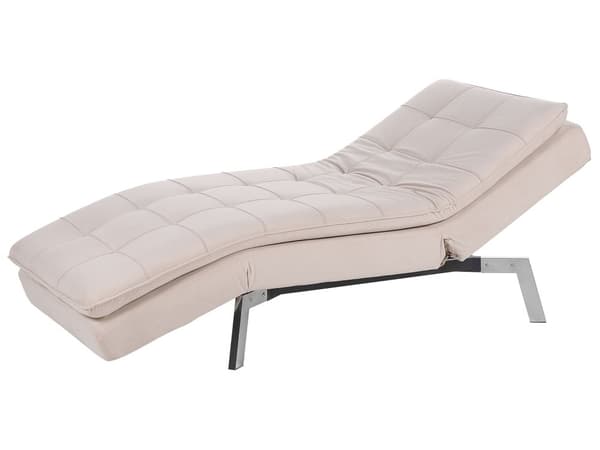 Chaiselong Beige Velour Tuftet Tilbagelænet Ryglæn og Fodstøtte Profileret Glamourøs Stil