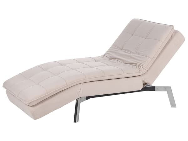 Chaiselong Beige Velour Tuftet Tilbagelænet Ryglæn og Fodstøtte Profileret Glamourøs Stil