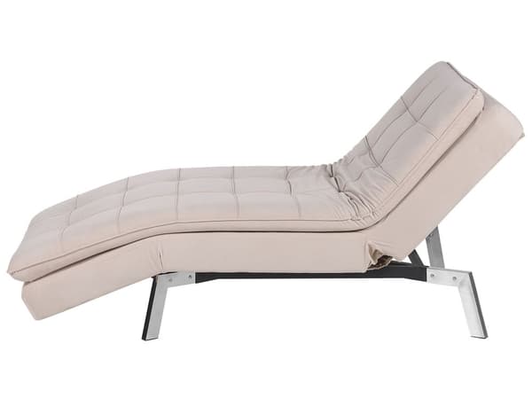 Chaiselong Beige Velour Tuftet Tilbagelænet Ryglæn og Fodstøtte Profileret Glamourøs Stil