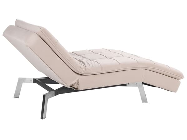 Chaiselong Beige Velour Tuftet Tilbagelænet Ryglæn og Fodstøtte Profileret Glamourøs Stil