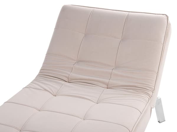 Chaiselong Beige Velour Tuftet Tilbagelænet Ryglæn og Fodstøtte Profileret Glamourøs Stil