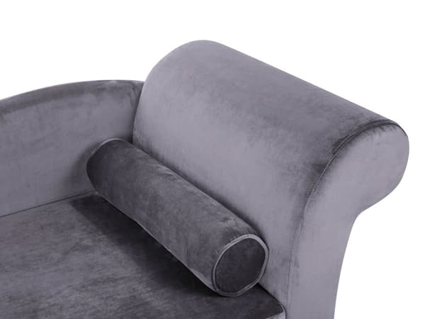 Højrevendt Blå Velour Polstret Chaiselong med Opbevaring og Ekstra Pude