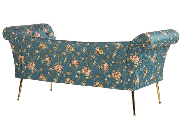 Divaani merensininen 175 x 70 x 76 cm sametti metalli vaneri napitettu kukkakuvio tuftattu chesterfield retro