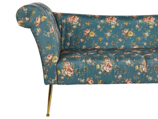 Divaani merensininen 175 x 70 x 76 cm sametti metalli vaneri napitettu kukkakuvio tuftattu chesterfield retro