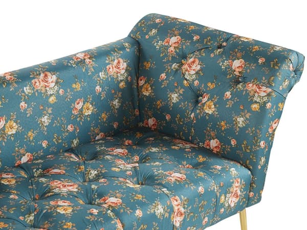 Divaani merensininen 175 x 70 x 76 cm sametti metalli vaneri napitettu kukkakuvio tuftattu chesterfield retro