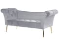 Miniatyrbillede 4 af 9: Chaiselong Lysegrå Velour Guld Metalben Quiltet Tuftet Polstring Vendbar Daybed Sofa Stue Inspiration Retro Moderne Tilbehør Glamour
