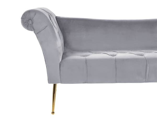 Chaiselong Lysegrå Velour Guld Metalben Quiltet Tuftet Polstring Vendbar Daybed Sofa Stue Inspiration Retro Moderne Tilbehør Glamour