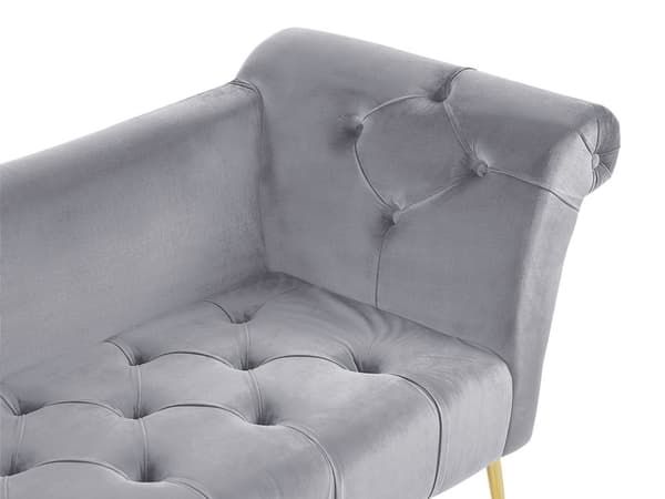 Chaiselong Lysegrå Velour Guld Metalben Quiltet Tuftet Polstring Vendbar Daybed Sofa Stue Inspiration Retro Moderne Tilbehør Glamour