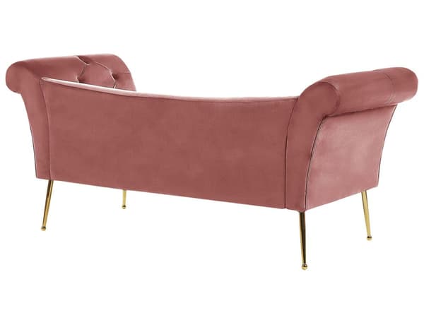 Chaiselong Lyserød Velour Guld Metalben Quiltet Tuftet Polstring Vendbar Daybed Sofa Stue Inspiration Retro Moderne Tilbehør Glamour