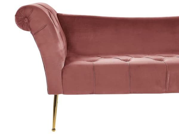 Chaiselong Lyserød Velour Guld Metalben Quiltet Tuftet Polstring Vendbar Daybed Sofa Stue Inspiration Retro Moderne Tilbehør Glamour